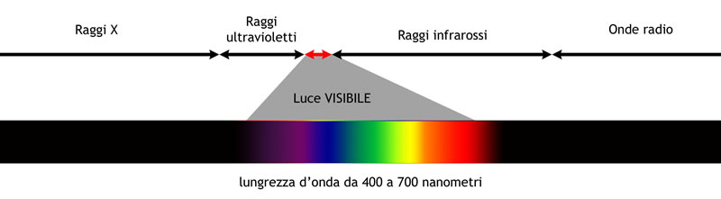 Solo una parte dello spettro elettromagnetico è percepita dall’occhio e dal cervello umani